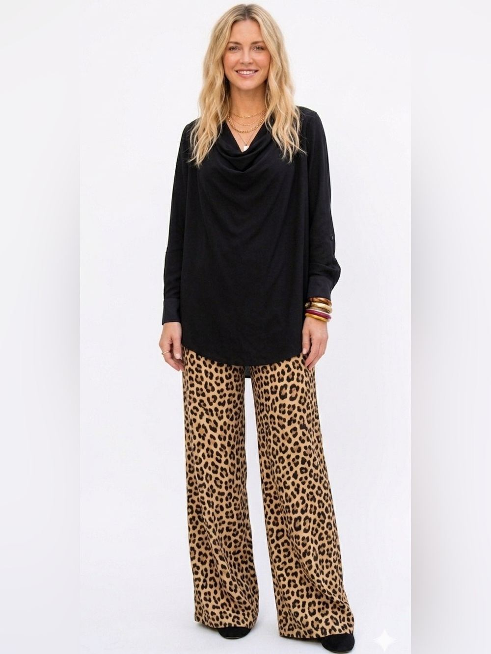 Kenneth Cole Lightweight Cowl Neck XL Flowy Oversized Tunic Blouse Slits Boho